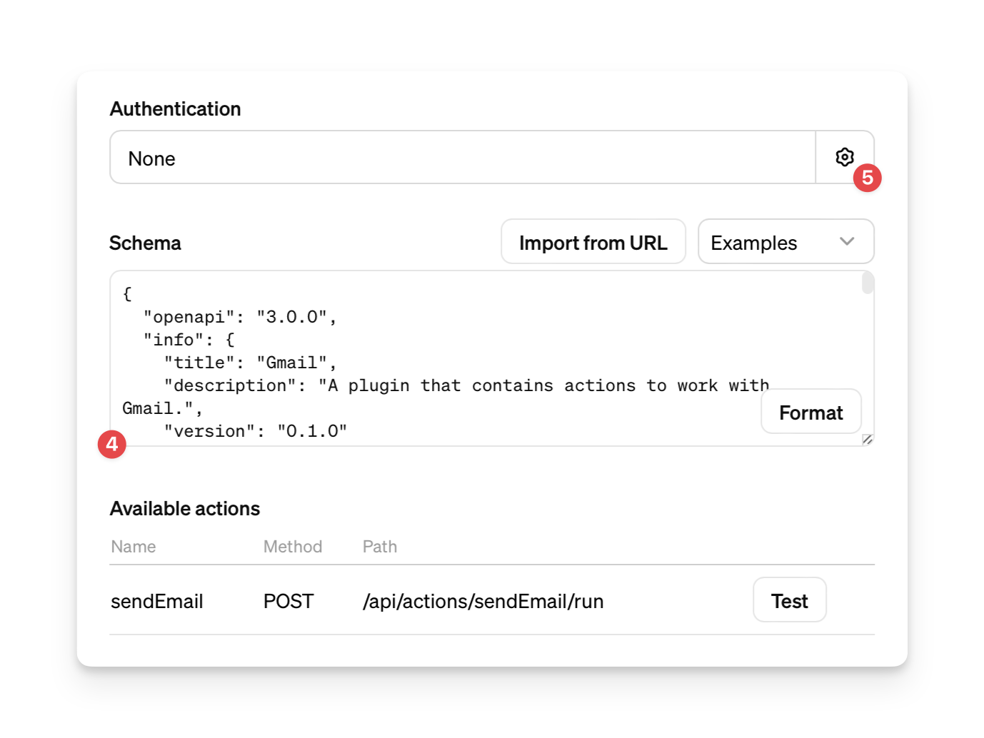 Actions configuration in GPT